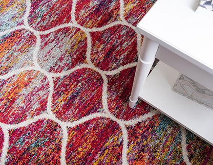 Rugs.com Lattice Frieze Collection Rug – 7' Round Multi Medium Rug Perfect for Kitchens, Dining Rooms