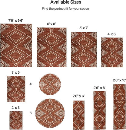 ReaLife Rugs Machine Washable Area Rug Runner - Living Room Bedroom Bathroom Kitchen Entryway Office - Padded Low Pile Stain Resistant Premium - Moroccan Diamond Tribal - Jax - Orange 2'6" x 10'