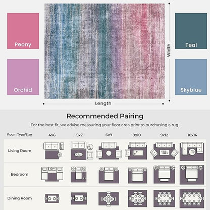 Kokia Abstract Area Rugs 10x14 Bedroom Washable Decor Low Pile Fluffy Non-Slip Non-Shedding Indoor Red Carpet Foldable Stain Resistant Floor Mat Living Room Dining Room, Oslo Orchid Peony