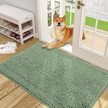 OLANLY Dog Door Mat for Muddy Paws 48x30, Absorbs Moisture and Dirt, Absorbent Non-Slip Washable Doormat, Quick Dry Chenille Mud Mat, Entry Indoor Entryway Carpet for Inside Floor, Olive Green