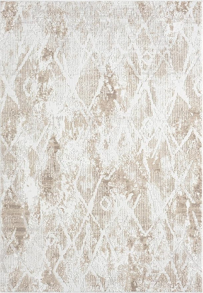 Adel Modern Area Rug for Living Room, 5x7 Rustic Distressed Abstract Beige Neutral Rug, Medium Pile Stain Resistant Carpet for Bedroom, Dining Room or Kitchen (5' x 7', Beige)