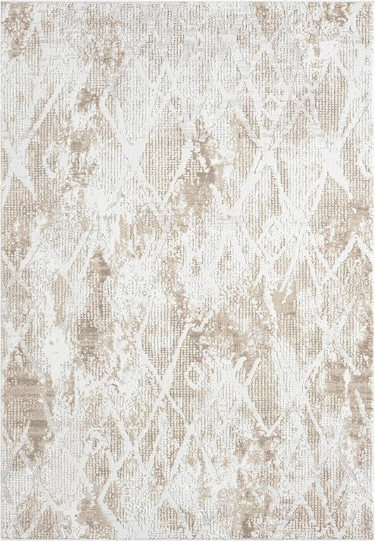 Adel Modern Area Rug for Living Room, 5x7 Rustic Distressed Abstract Beige Neutral Rug, Medium Pile Stain Resistant Carpet for Bedroom, Dining Room or Kitchen (5' x 7', Beige)