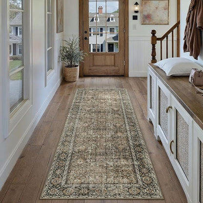 Brown Runner Rug 2x6 Vintage Area Carpet Hallway Long Indoor Kitchen Washable Living Room Low Pile Traditional Distressed Retro Accent Throw Rug Non Slip Laundry Bathroom Office Dining Room