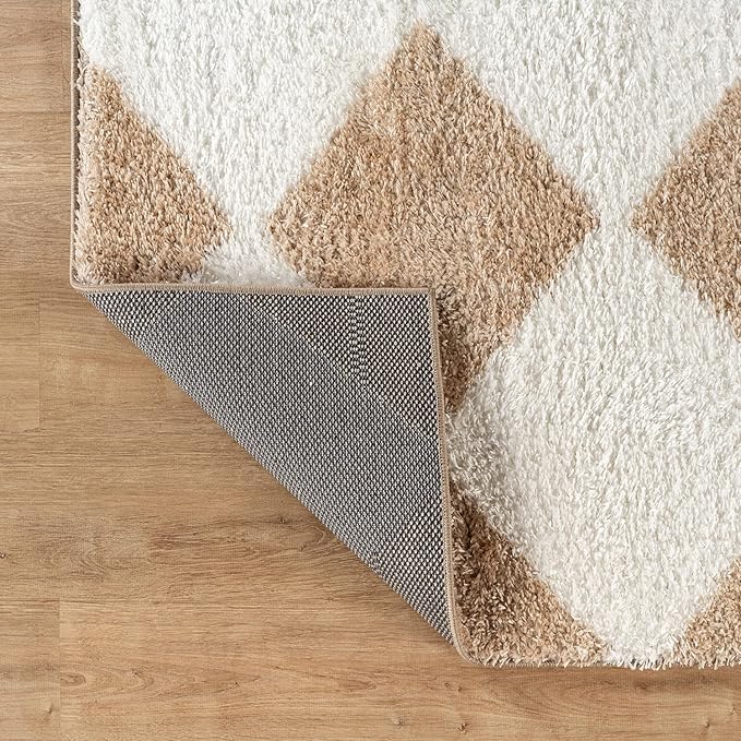 Rugshop Diamond Wave Shag Runner Rug Beige 2' 3" x 12' Great for Long Hallways, Open Entryways, or Galley Kitchens