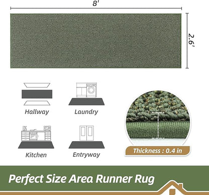 BEQHAUSE Hallway Runner Rugs 2.6x8, Hallway Rug Non-Slip Washable(Rolled-Up NO Creases), Runner Rug Absorbent Stain Resistant Hall Rug Carpet Runner, Entryway Rugs Floor Mat Laundry Room Rugs, Green