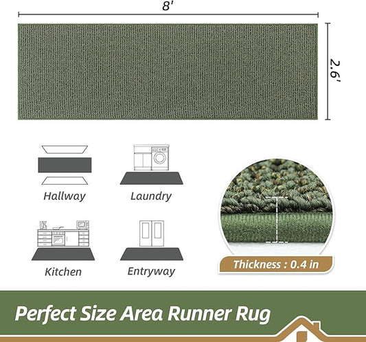 BEQHAUSE Hallway Runner Rugs 2.6x8, Hallway Rug Non-Slip Washable(Rolled-Up NO Creases), Runner Rug Absorbent Stain Resistant Hall Rug Carpet Runner, Entryway Rugs Floor Mat Laundry Room Rugs, Green