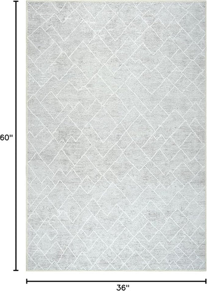 Bloom Rugs Washable Non-Slip 3' x 5' Rug - Gray/Pebble Striped Area Rug for Living Room, Bedroom, Dining Room, and Kitchen - Exact Size: 3' x 5'