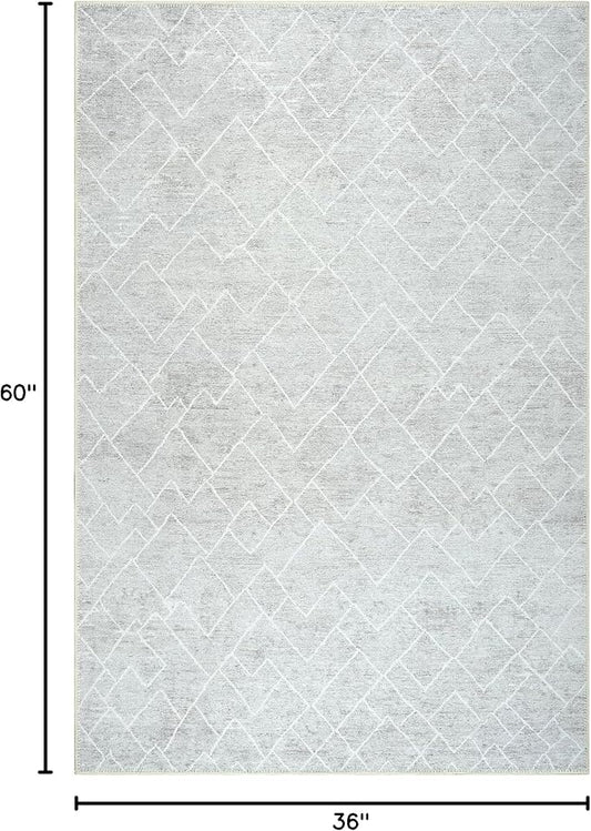 Bloom Rugs Washable Non-Slip 3' x 5' Rug - Gray/Pebble Striped Area Rug for Living Room, Bedroom, Dining Room, and Kitchen - Exact Size: 3' x 5'