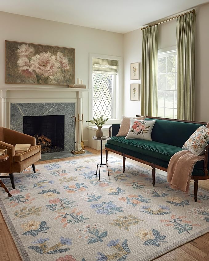 Loloi Rifle Paper Co. Rosa Collection RSA-03 Cream 2'-6" x 9'-6" Runner Rug