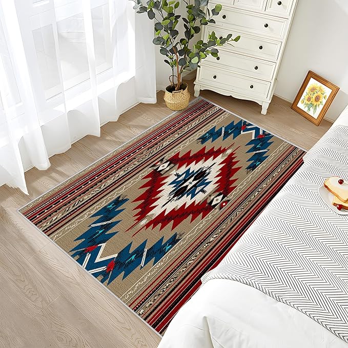 Navajo Indoor Rugs for Entryway - 2x3ft - Southwestern Tribal Ethnic Rustic Cabin Washable Non Slip Low Pile Small Area Rug for Bedroom, Navajo Carpet Home Decor & Gifts