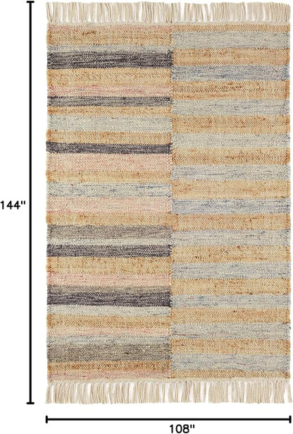 Dash & Albert Ravel Stripe Blue Handwoven Wool Rug, 8.5 X 11.5 Feet, Blue Geometric Pattern