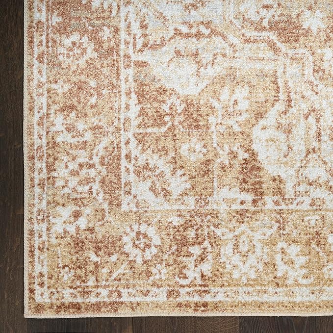 Nourison Home Astra Machine Washable Rust 4' x 6' Area Rug - Easy Clean, Non Shedding, Bed Room, Living Room, Dining Room, Kitchen (4' x 6')