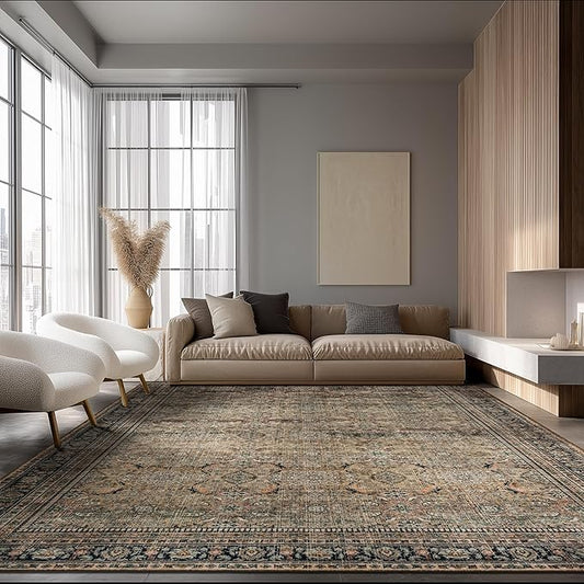 Area Rug Non Slip Machine Washable Ultra Soft Living Room/Bedroom/Kitchen/Outdoor/Classroom Vintage Brown, 8'×10'