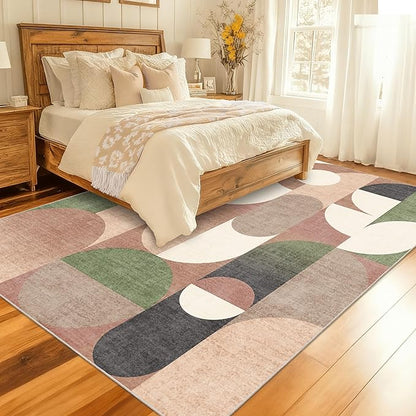 Large Modern Area Rugs 8x10 Washable Rug for Living Room Bedroom Dining Room,Retro Rust Orange Geometric Non Slip Carpet