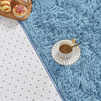 Beglad Fluffy Large Area Rugs 6x9 Feet, Modern Minimalist Style Shag Fuzzy Rugs, Non-Slip Indoor Carpet Soft Rugs for Kids Room, Bedroom & Living Room, Cobalt Blue