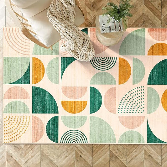 MUJOO Green Rug Boho Washable,3x5 Area Rugs for Bedroom Entryway Living Room Bedside,Small Throw Floor Carpet Non Slip Soft Indoor Modern Abstract Sage Green