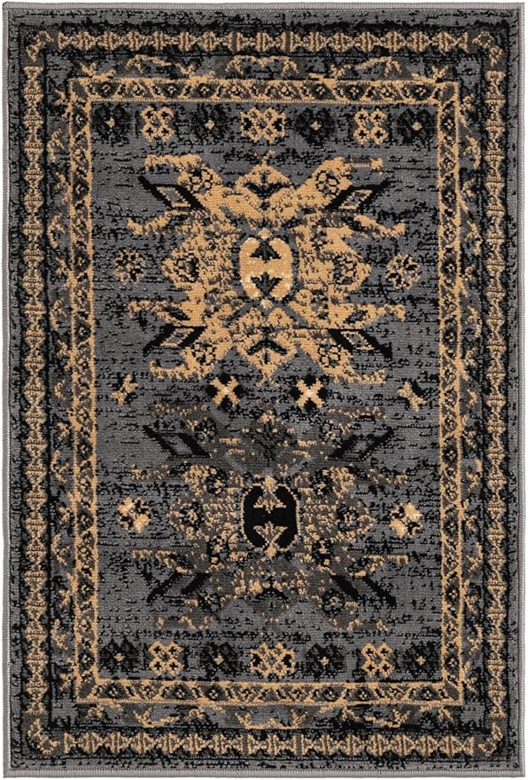 Unique Loom Taftan Collection Border Geometric Tribal Inspired Design Area Rug (2' 2 x 3' 0 Rectangular, Gray/ Black)