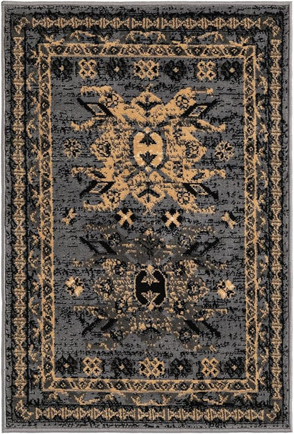Unique Loom Taftan Collection Border Geometric Tribal Inspired Design Area Rug (2' 2 x 3' 0 Rectangular, Gray/ Black)