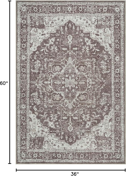 Bloom Rugs Washable Non-Slip 3' x 5' Rug - Dark Brown Traditional Medallion Area Rug for Living Room, Bedroom, Dining Room, and Kitchen - Exact Size: 3' x 5'