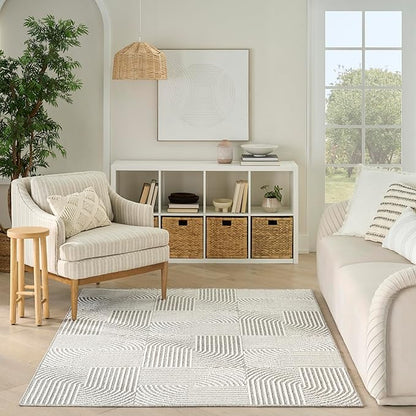 Nourison Home Textured Home Grey Ivory 3'11" x 5'11" Area Rug - Easy Clean, Non Shedding, Bed Room, Living Room, Dining Room, Kitchen (4' x 6')