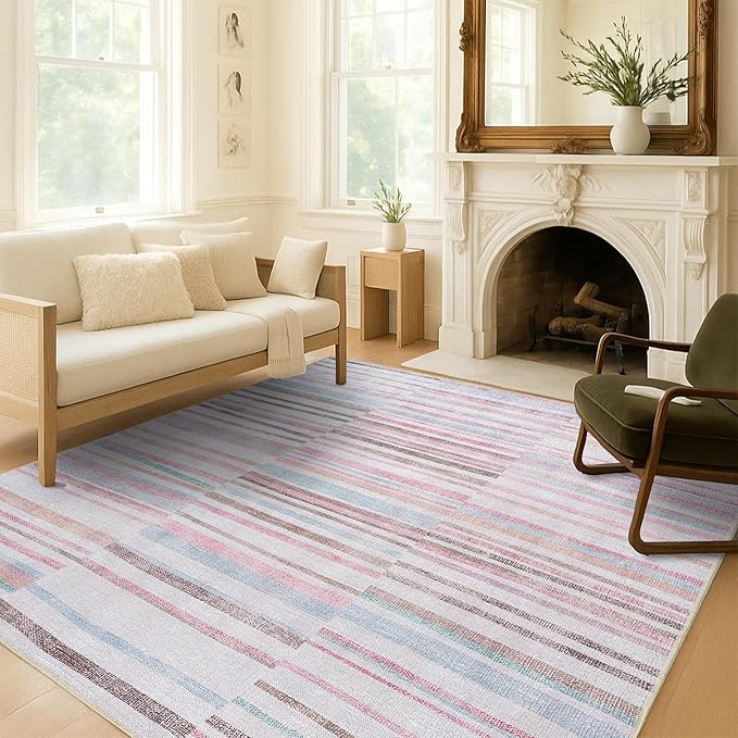 Fame Living Washable Area Rug. Modern Farmhouse. Vintage. Turkish. Bohemian. Distressed. Oriental. Traditional. Rugs for Living Room. Dining. Bedroom. Office. Entryway. Foyer. (865MM, 5' x 6'9")