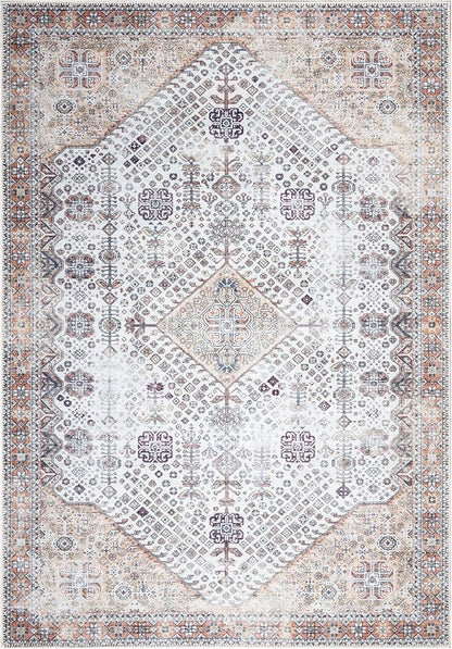 Bloom Rugs Washable Non-Slip 9' x 12' Rug - Sand/Orange/Purple Traditional Medallion Area Rug for Living Room, Bedroom, Dining Room, and Kitchen - Exact Size: 9' x 12'