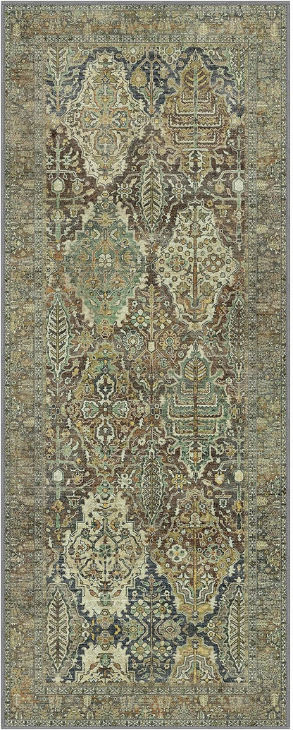 2x7 Runner Rug Machine Washable Boho Runners for Hallway,Ultra-Thin Low Pile Rug,Lightweight Indoor Carpet,Non Slip Floral Runners for Enrtyway, Corridor, Home Office, Kitchen,Sage Green