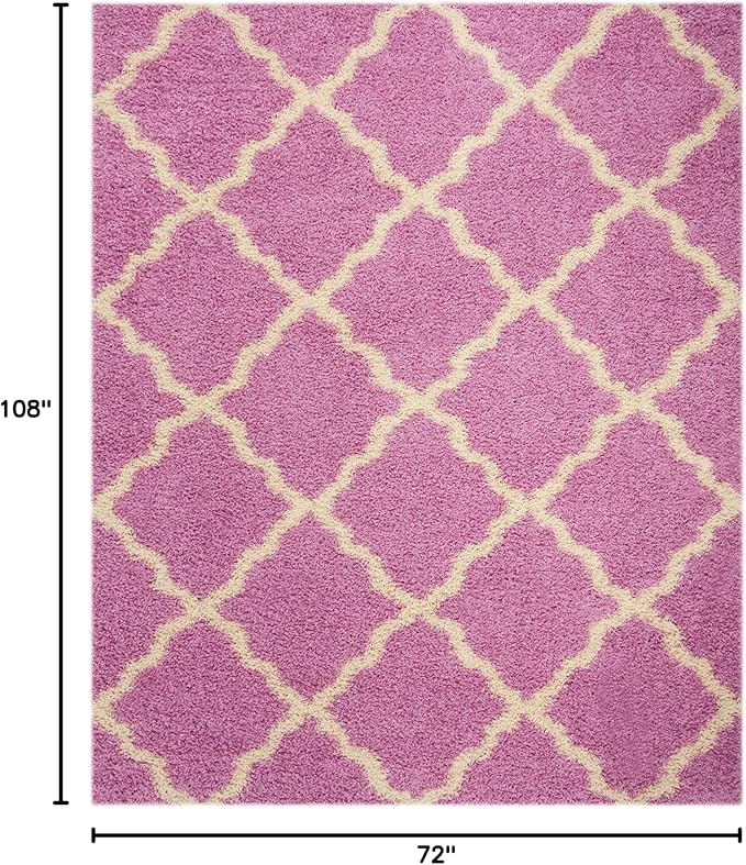 SAFAVIEH Dallas Shag Collection Area Rug - 6' x 9', Pink & Ivory, Trellis Design, Non-Shedding & Easy Care, 1.5-inch Thick Ideal for High Traffic Areas in Living Room, Bedroom (SGD257I)