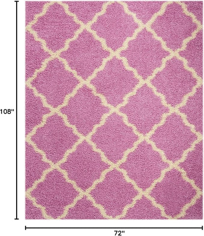 SAFAVIEH Dallas Shag Collection Area Rug - 6' x 9', Pink & Ivory, Trellis Design, Non-Shedding & Easy Care, 1.5-inch Thick Ideal for High Traffic Areas in Living Room, Bedroom (SGD257I)