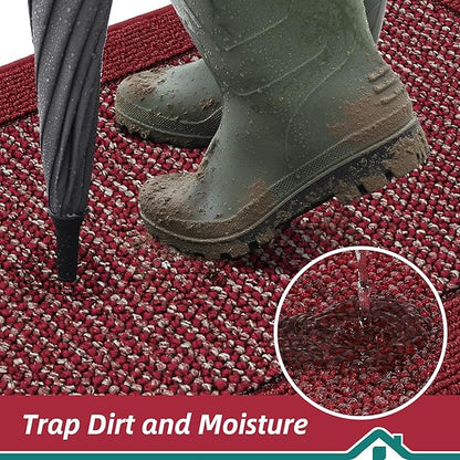 BEQHAUSE Indoor Door Mat 24" x 60", Dirt Trapper Door Mats Non-Slip Entryway Rugs Washable, Resist Dirt Absorbent Welcome Mat, Low Profile Floor Mats for Front Back Door and Entryway, Red