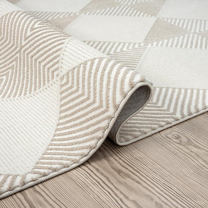 Abani Cream Area Rug for Living Room, Bedroom - Diamond Pattern - 4 x 6 - Durable & Easy to Clean