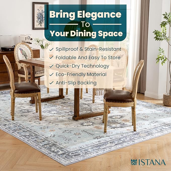 Istana 9x12 Area Rug - Blue 9 x 12 Area Rugs for Living Room - Foldable 9x12 Rugs for Bedroom - Stain Resistant Washable Rug - Eco-Friendly Area Rugs Living Room