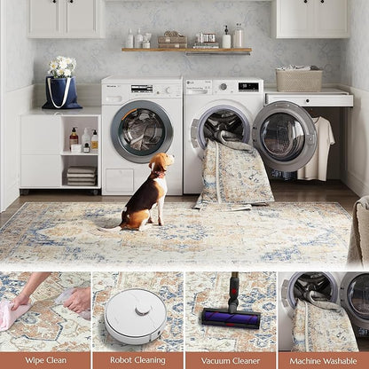 jinchan Kelda Runner Rug 2x7 Hallway Rug Washable Runner Vintage Mat Retro Print Lightweight Non-Slip Floor Cover Distressed Thin Carpet for Entryway Bathroom Bedroom Laundry Room Stairway Orange