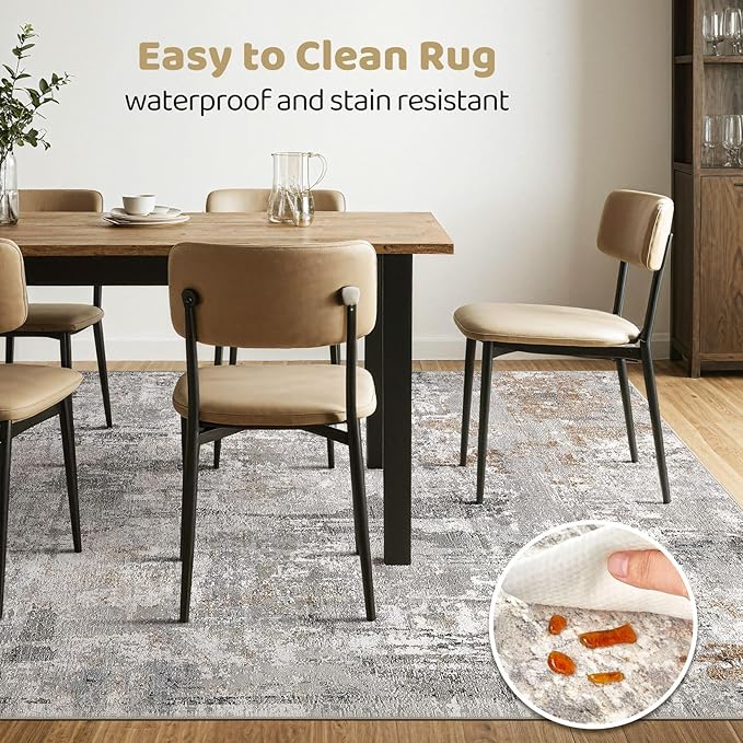 7x9 Area Rug Living Room: Washable Large Abstract Modern Soft Rugs Stain Resistant Indoor Floor Non Slip Accent Carpet for Bedroom Nursery Playroom Office Dining Room Dorm Home House- Gray Rust