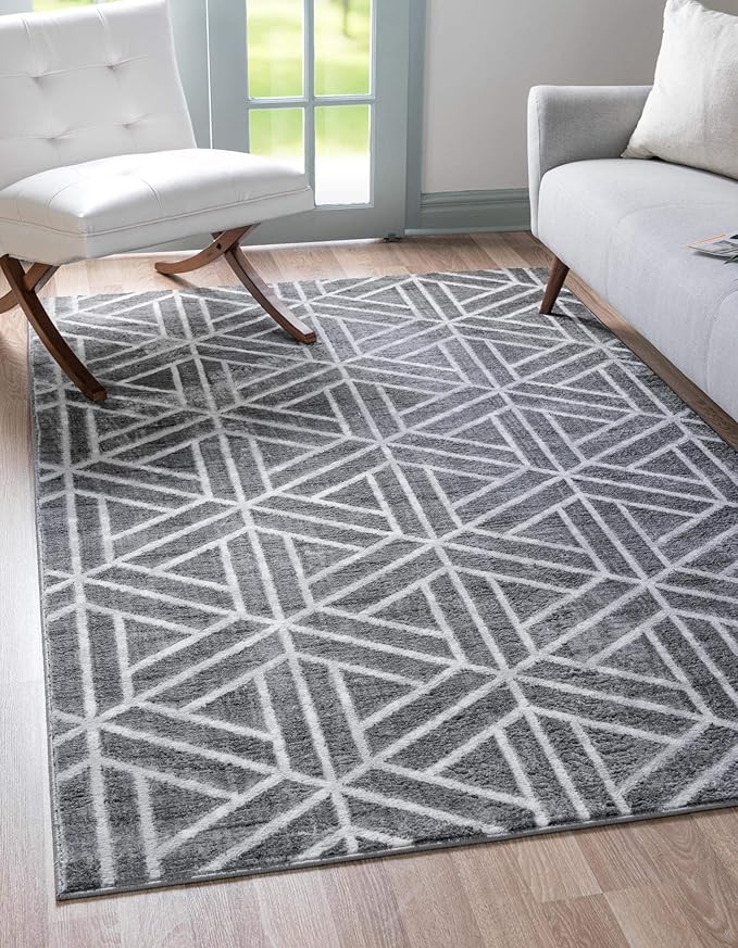 Rugs.com Lattice Trellis Collection Rug – 7' x 10' Gray Low-Pile Rug Perfect for Living Rooms, Large Dining Rooms, Open Floorplans