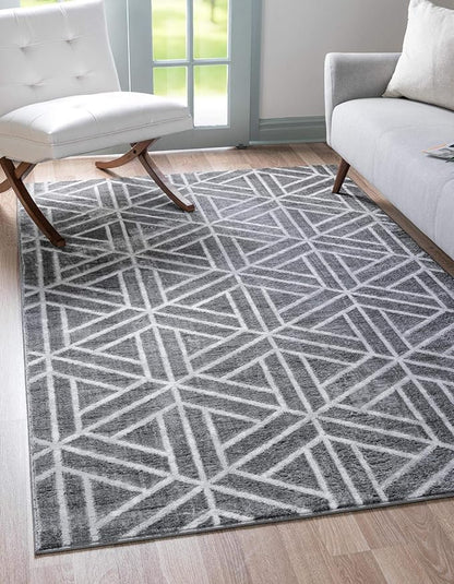 Rugs.com Lattice Trellis Collection Rug – 8' x 10' Gray Low-Pile Rug Perfect for Living Rooms, Large Dining Rooms, Open Floorplans