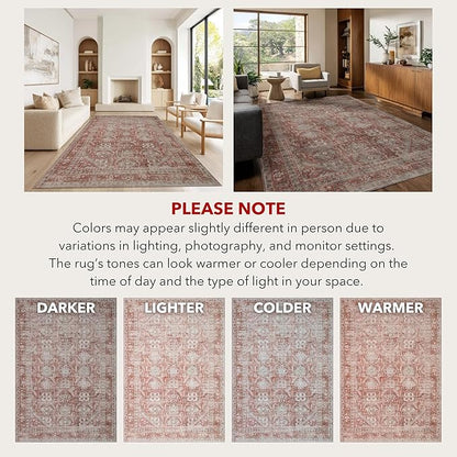 Kuden 2'6"x7' Runner Rug, Machine Washable Area Rug with Non-Slip Backing, Vintage Style, Soft, Easy Clean, Low Pile Rug for Hallway, Entryway, Kitchen, Bedroom