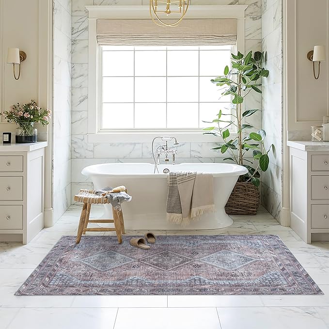 Washable Area Rug. Modern Farmhouse. Vintage. Turkish. Bohemian. Distressed. Oriental. Traditional. Rugs for Living Room. Dining. Bedroom. Office. Entryway. Foyer. (863BM, 5'9 x 8'9)