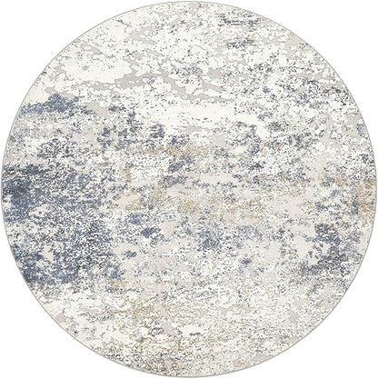 6ft Round Area Rug Living Room Rugs - 6x6 Washable Large Soft Indoor Modern Abstract Low Pile Rug Carpet for Bedroom Dining Room Farmhouse Home Office - Beige Blue