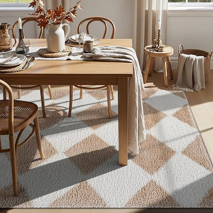 Rugshop Diamond Wave Shag Area Rug Beige 7' 10" x 10' Perfect for Large Living Rooms, Dining Areas, or Master Bedrooms