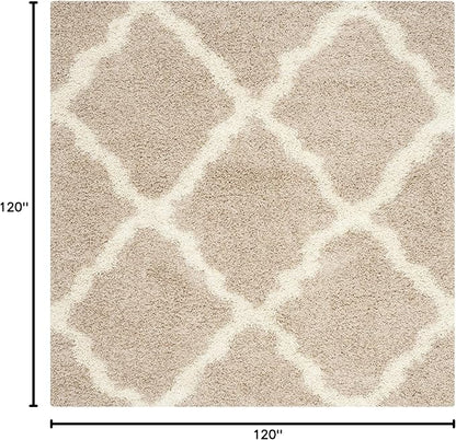 SAFAVIEH Dallas Shag Collection Area Rug - 10' Square, Beige & Ivory, Trellis Design, Non-Shedding & Easy Care, 1.5-inch Thick Ideal for High Traffic Areas in Living Room, Bedroom (SGD257D)
