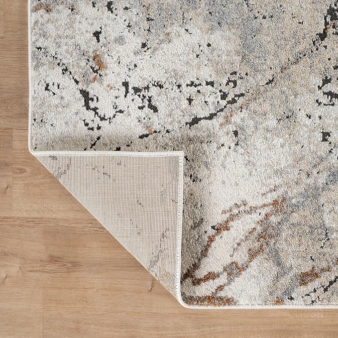 Rugshop Drifted Marble Abstract Area Rug Durable, Kid & Pet Friendly Gray, Ivory, Neutral Tones 6' 6" x 9' Great for Under Dining Sets, Large Bedrooms, or Home Offices