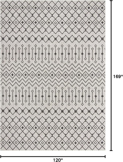 Unique Loom Outdoor Trellis Collection Area Rug - Tribal Trellis (10' x 14' 1" Rectangle, Gray/ Black)