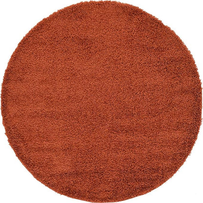 Unique Loom Solid Shag Collection Area Rug (6' 1" Round, Terracotta)