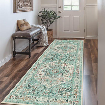 GENIMO Machine Washable 8x10 Area Rugs for Living Room, Non Slip Vintage Rugs, Low Pile Lightweight Chenille Print Rug for Bedroom, Dining Room, Home Office, Sky Blue