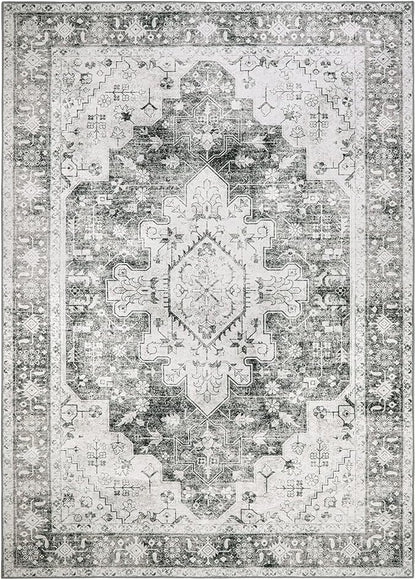 Moynesa Ultra-Thin Washable Area Rug - 5x7 Large Gray Rug for Living Room Vintage Rugs for Bedroom, Non Slip Non Shedding Pet Friendly Dining Room Mat Carpet for Department Office Kitchen