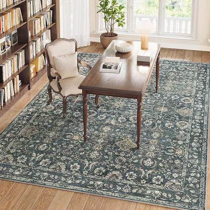 5X7 Area Rugs for Living Room, Soft Rugs Blue Washable Rug, Indoor Vintage Rugs for Bedroom Home Office Laundry, Rubber Backed Non Slip Low Pile Carpet, Deep Blue