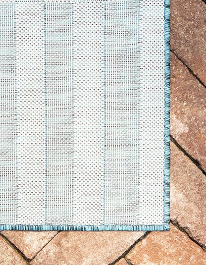 Unique Loom Outdoor Collection Classic Stripes, Transitional Indoor & Outdoor Area Rug, Rectangular 8' 0 x 11' 0 Teal/ Ivory