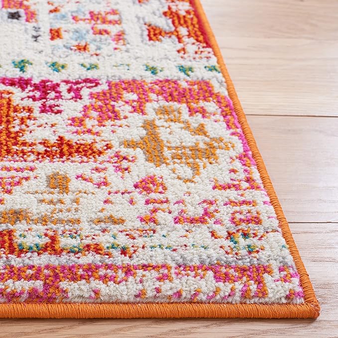 SAFAVIEH Madison Collection Area Rug - 10' x 14', Rust & Pink, Boho Diamond Distressed Design, Non-Shedding & Easy Care, Ideal for High Traffic Areas in Living Room, Bedroom (MAD418Q)