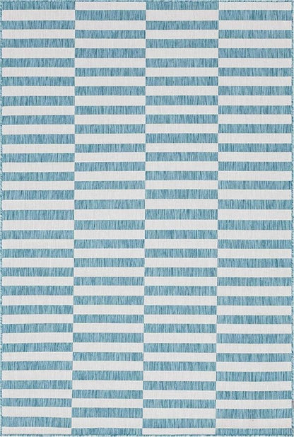 Unique Loom Outdoor Striped Collection Area Rug - Striped (6' 1" x 9' Rectangle, Light Aqua/Ivory)